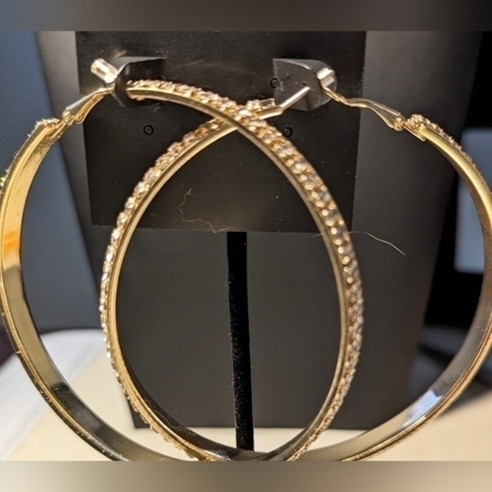 Large crystal edged golden earrings 3" diameter.NWT